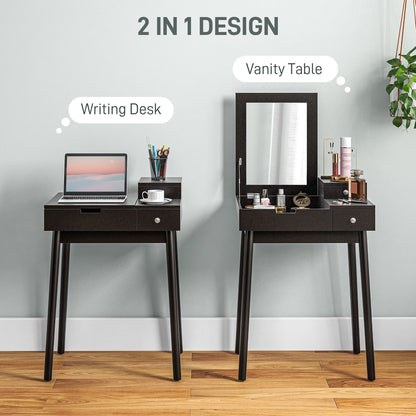 Sinotti Black Dressing Table With Flip Up Mirror 2 Drawers And Wood Legs