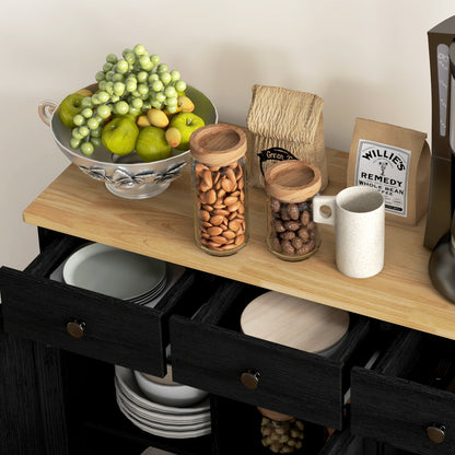 Tohave Black Wood Sideboard Natural Top 3 Doors 3 Drawers 3 Shelves