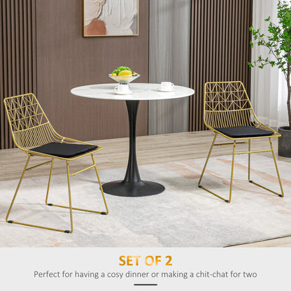 Kalu Metal Gold Wire Dining Chairs Set Of 2 With Removable Velvet Cushion