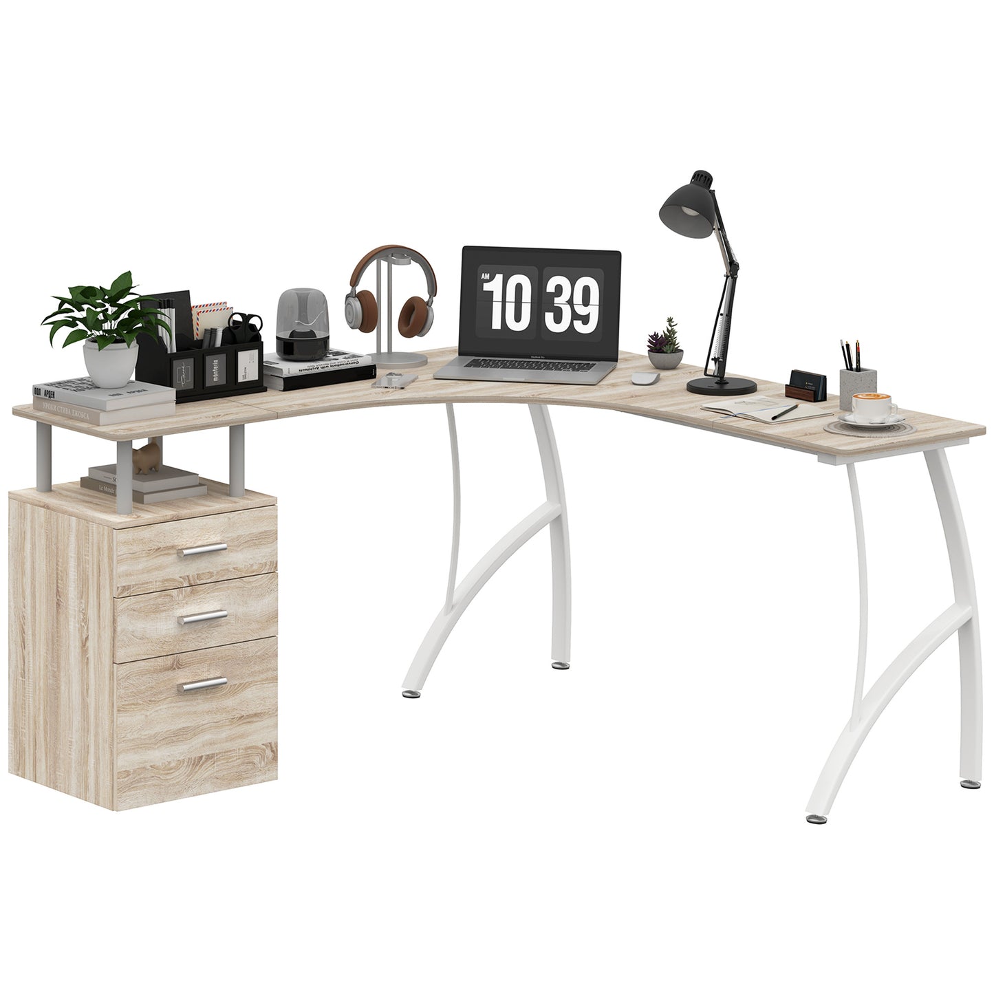 Lelolo 143cm Oak Industrial L Shaped Corner Desk With 3 Drawers