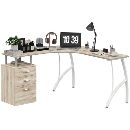 Lelolo 143cm Oak Industrial L Shaped Corner Desk With 3 Drawers