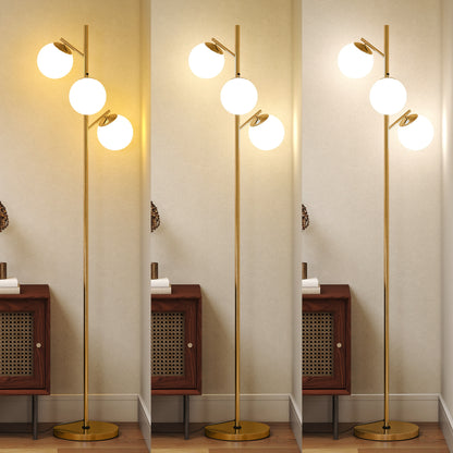 Lidi Metal Gold Tone 3 Light Tree Floor Lamp With Globe Shades Adjustable Colour Light