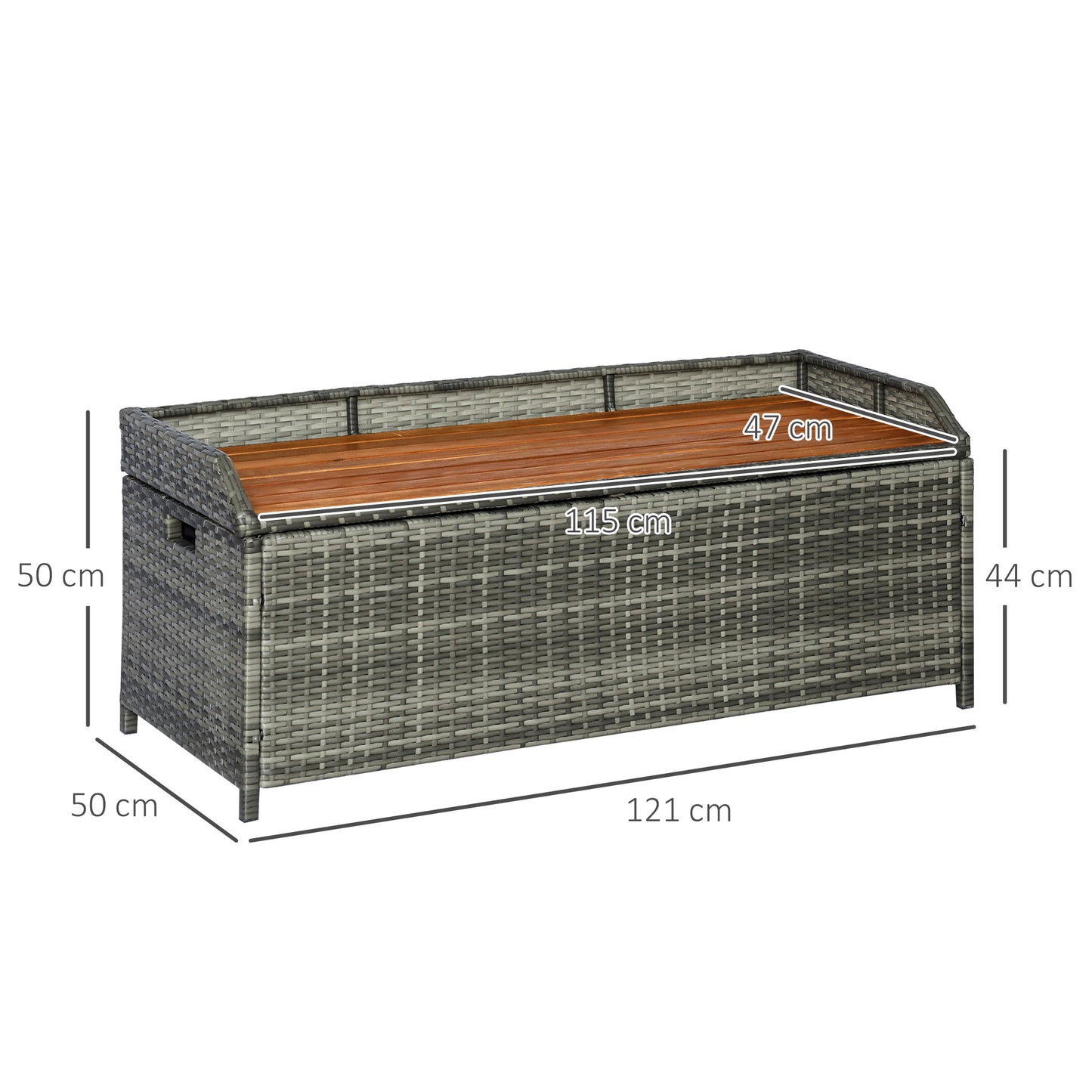 Vane Rattan Grey Outdoor Storage Bench Box With Natural Wood Effect Lid
