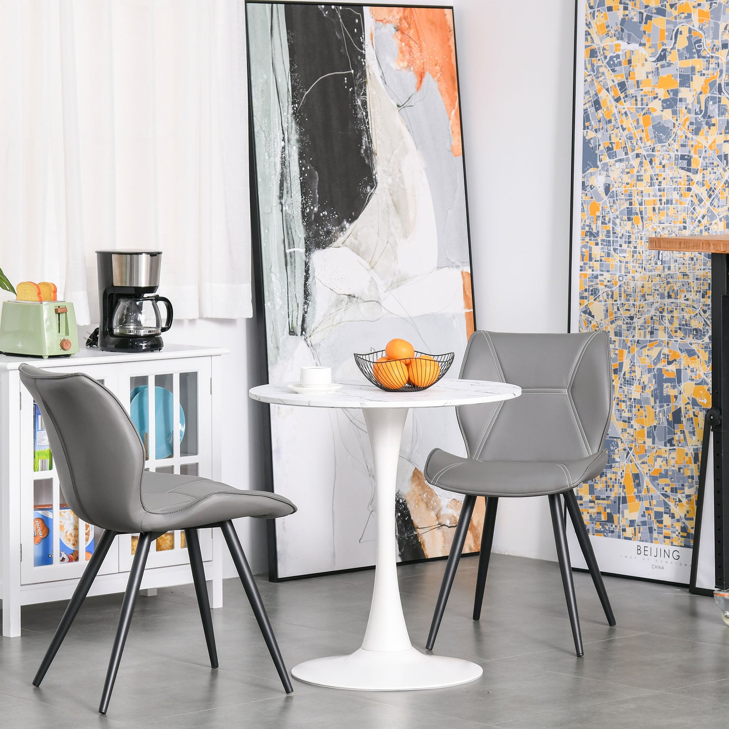 Tilara  Metal And Wooden White Round Bistro Dining Table With Steel Base