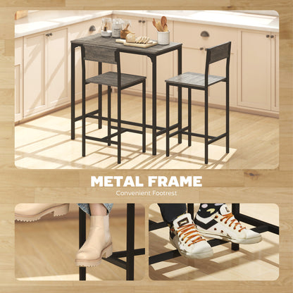 Novero 3 Piece Industrial Breakfast Bar Set With 2 Stools And Footrest Support