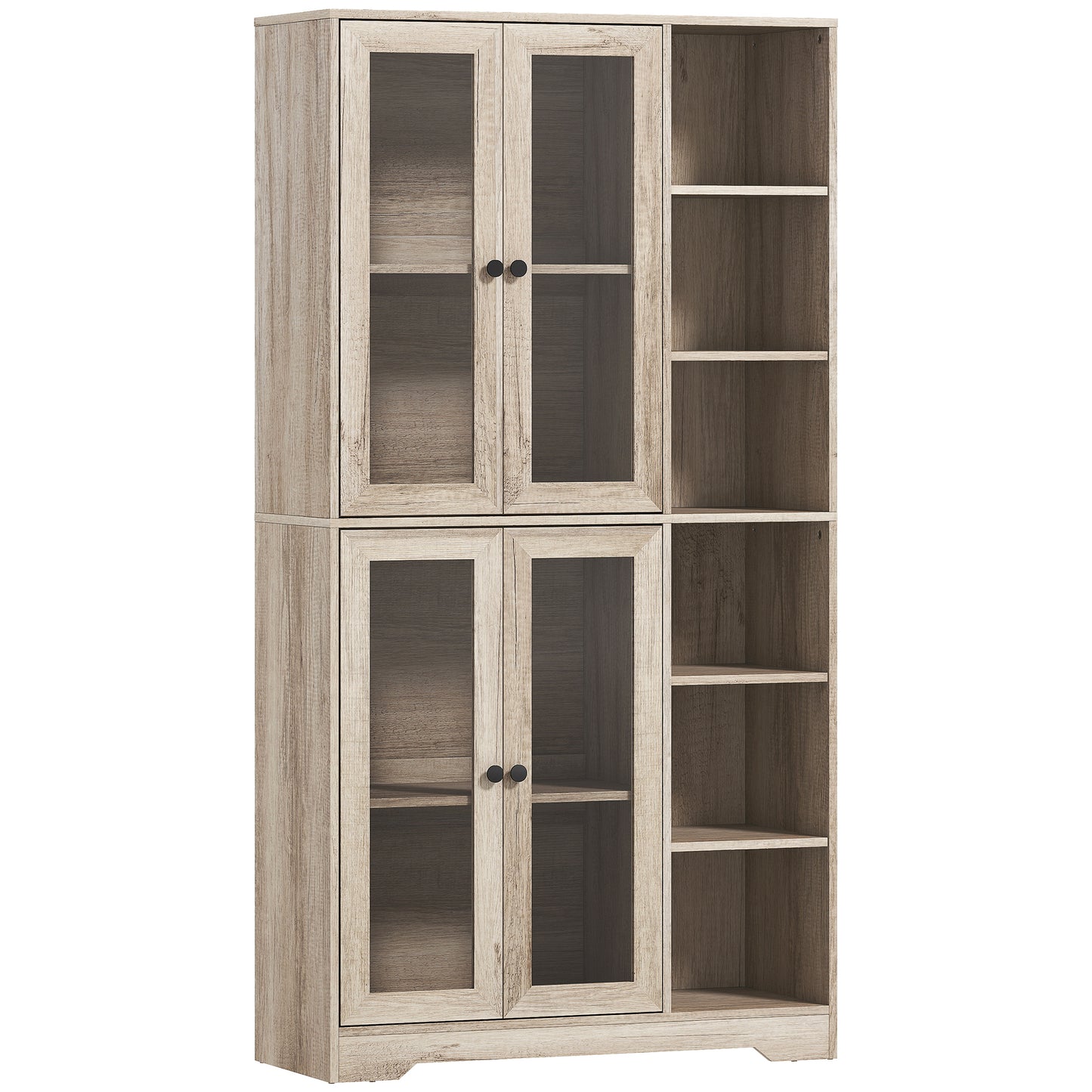 Mole Pantry Wooden Grey Wood Effect Kitchen Storage Cabinet With Glass Doors