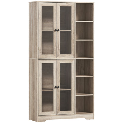Mole Pantry Wooden Grey Wood Effect Kitchen Storage Cabinet With Glass Doors