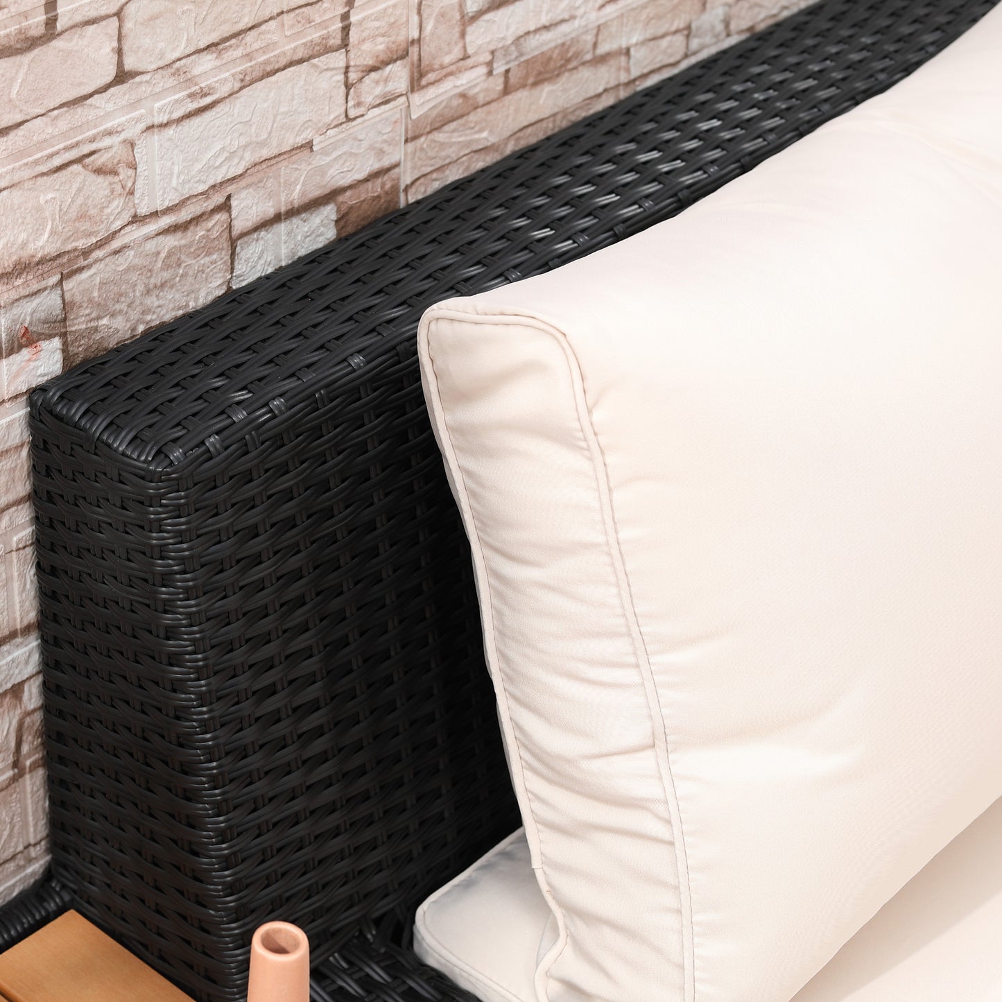 Miramar Rattan Black 5 Seater Outdoor Corner Sofa And Coffee Table Set With Cream Cushions
