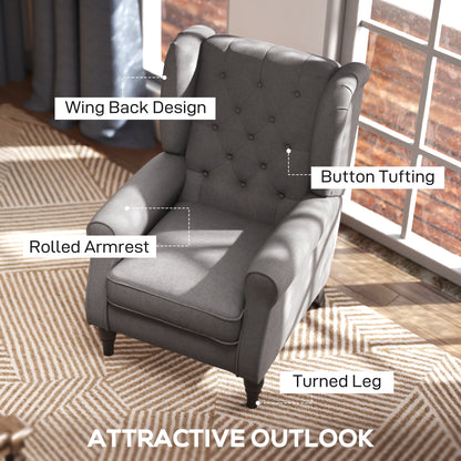 Keri Molo Snow Flannel Dark Grey Wingback Accent Chair With Button Tufting And Black Legs
