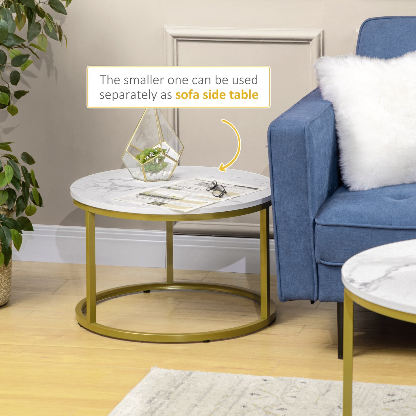 Dividi Metal And Wood White Set Of 2 Round Nesting Side Tables
