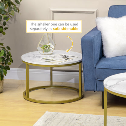 Dividi Metal And Wood White Set Of 2 Round Nesting Side Tables