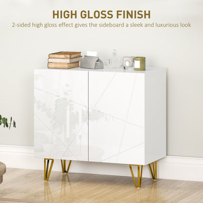 Diro High Gloss White Geometric Pattern Sideboard With Gold Hairpin Legs