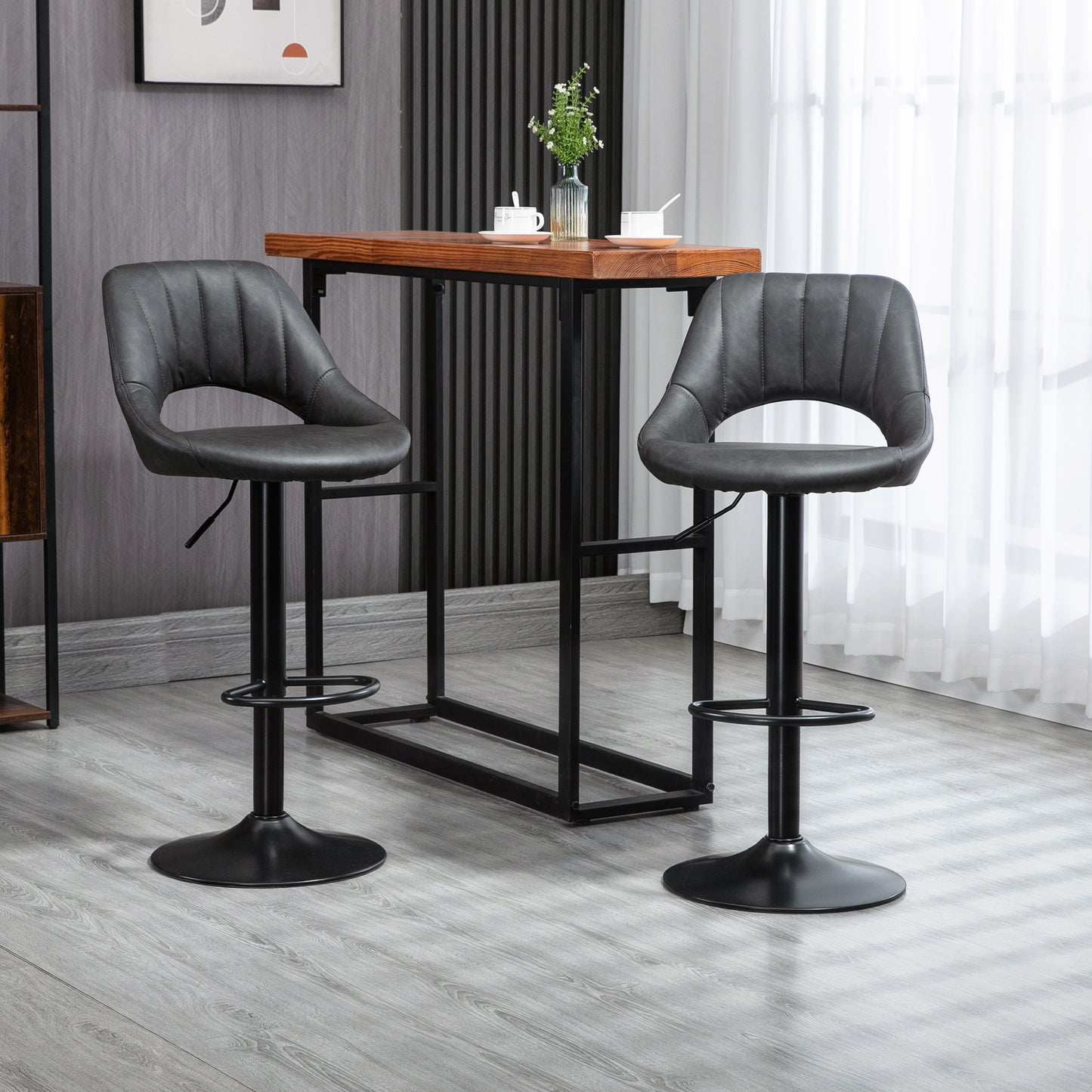 Dova Lure Faux Leather Grey Swivel Bar Stools Set Of 2 With Backrest And Footrest