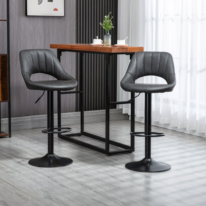 Dova Lure Faux Leather Grey Swivel Bar Stools Set Of 2 With Backrest And Footrest