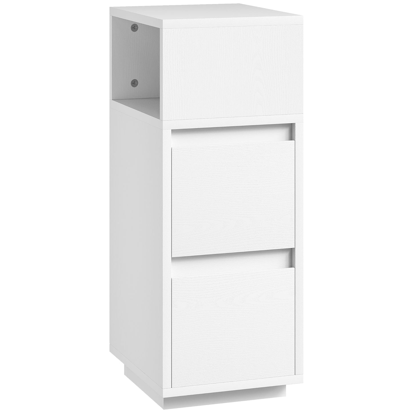 Nineso Valu White Slim Bedside Table With 2 Drawers And Open Shelf