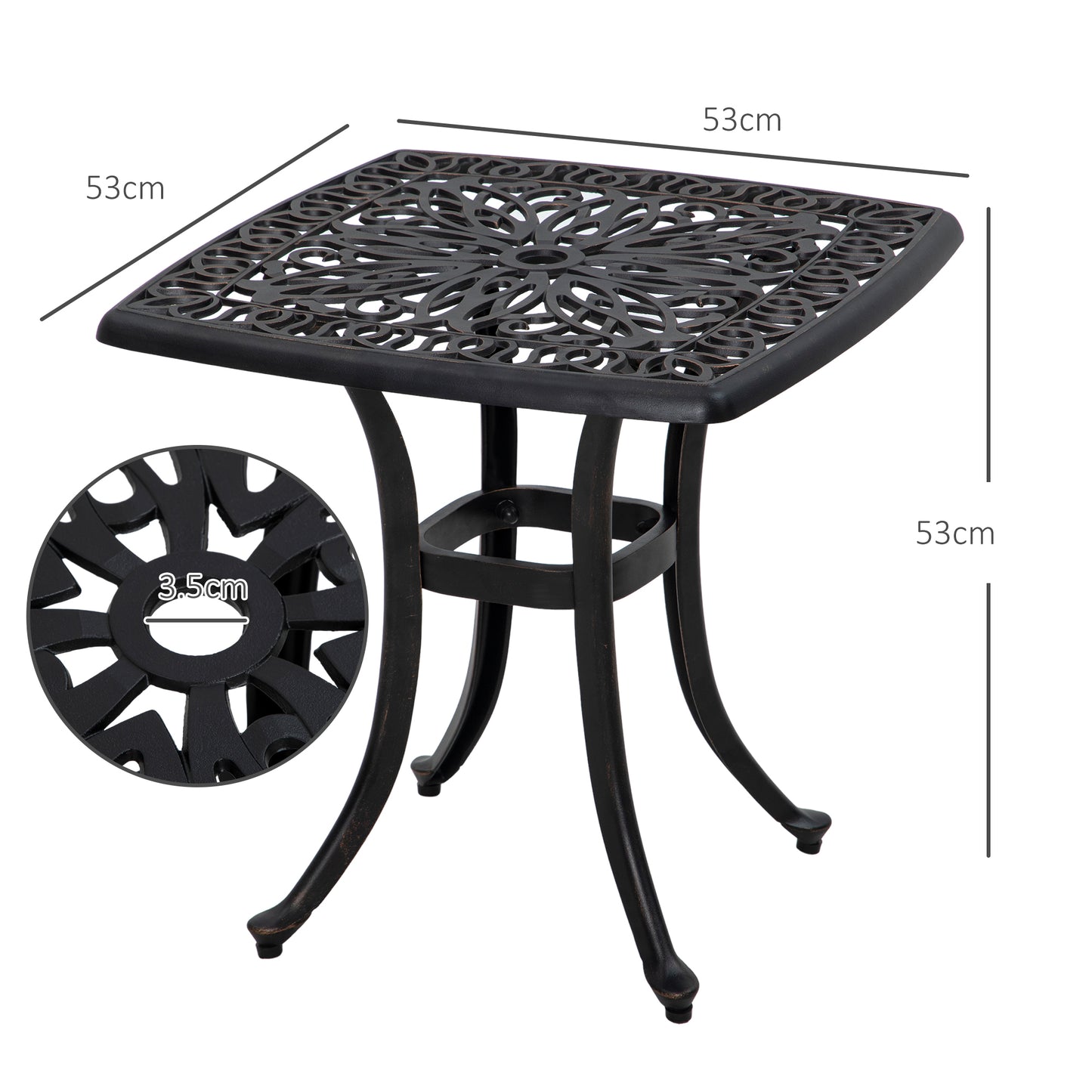 Kesa Cast Aluminium Bronze Square Outdoor Bistro Table With Umbrella Hole