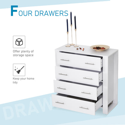 Moyota Wooden White 4 Drawer Storage Chest With Silver Metal Handles