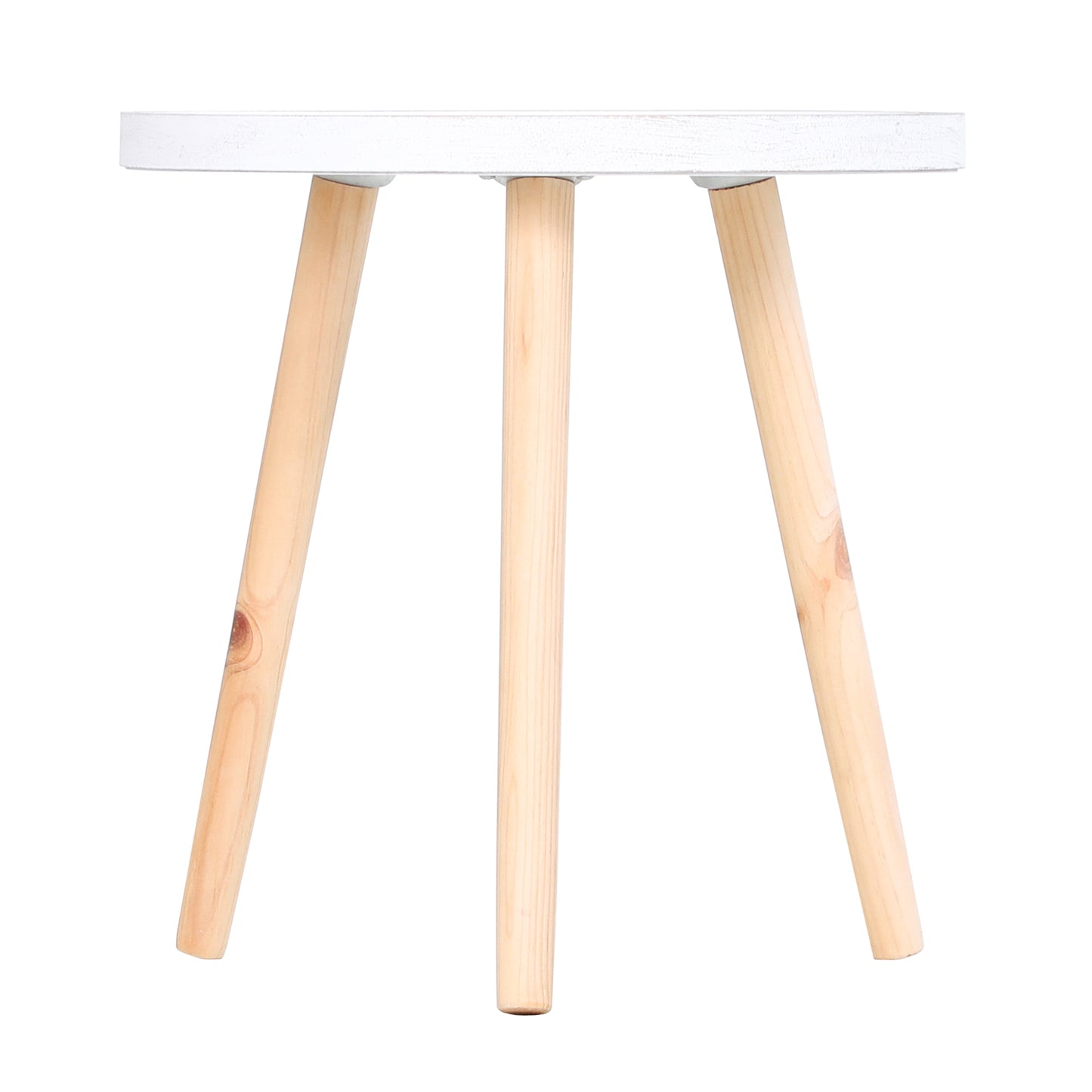 Coma Paba Wood White Set Of 2 Round Bedside Tables With Carved Tray Tops And Solid Legs