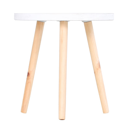 Coma Paba Wood White Set Of 2 Round Bedside Tables With Carved Tray Tops And Solid Legs