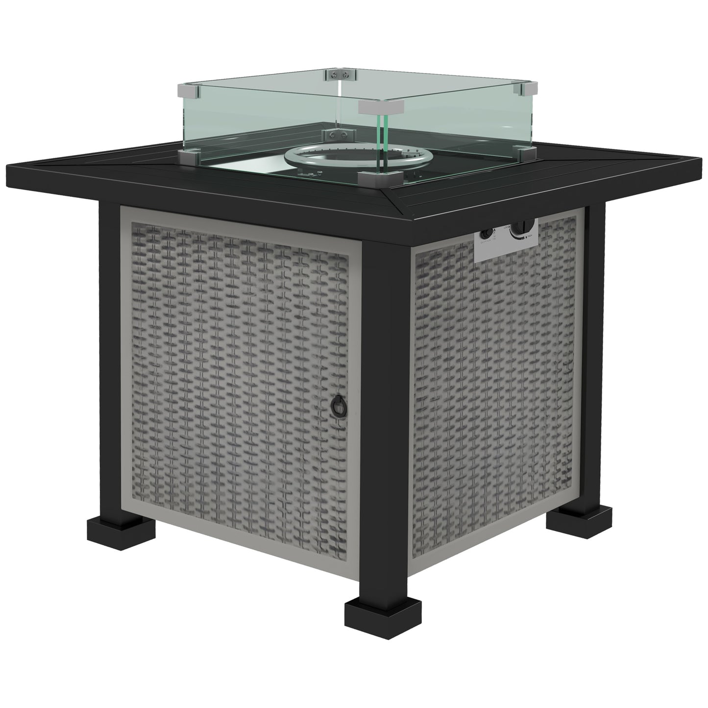 Misana Talu Steel Grey Rattan Square Outdoor Garden Gas Fire Pit Table