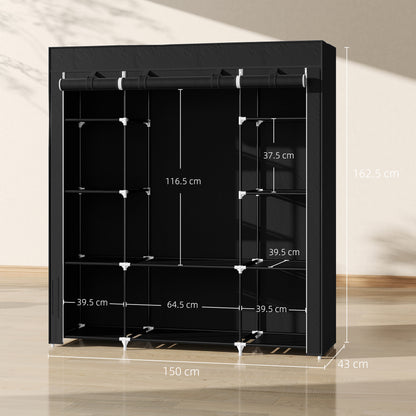 Belapalo Black Foldable Fabric Wardrobe With Shelves And Zip Cover
