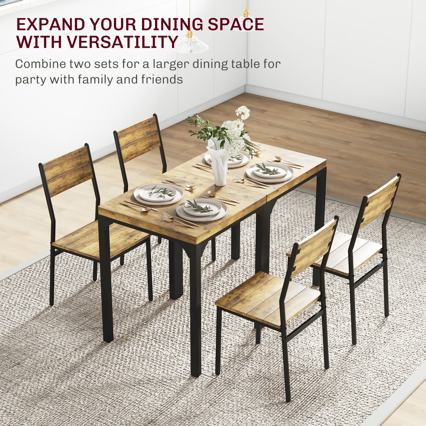 Lulila Wooden Rustic Brown 3 Piece Minimal Dining Table And Chair Set