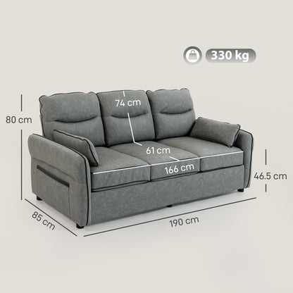 Pamazi Grey Faux Leather 3 Seater Sofa