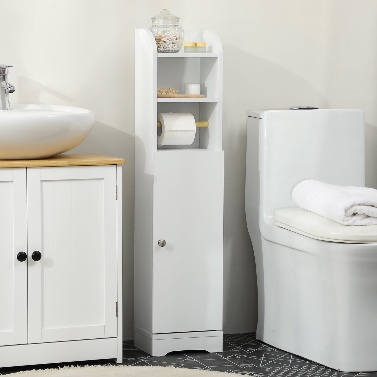 Vale Compact Narrow Bathroom Storage Cabinet In White