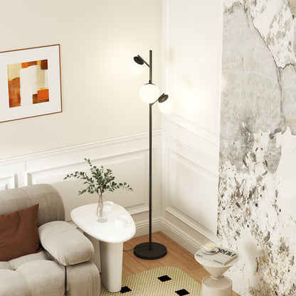 Dorizi Metal Black 3 Light Tree Floor Lamp With Globe Shades And Steel Base