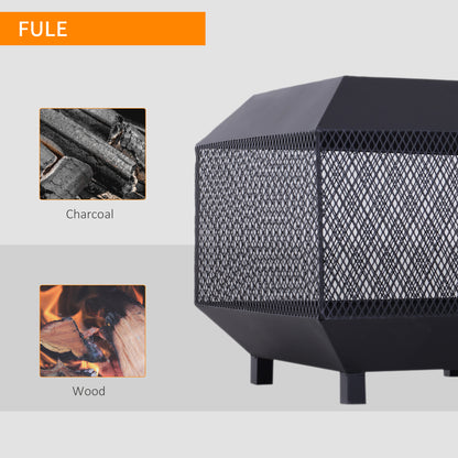 Dita Steel Black Square Outdoor Mesh Fire Pit With Lid Log Grate