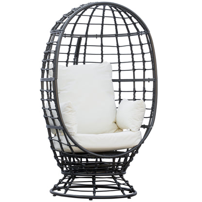 Rasu Rattan Black Swivel Egg Chair With White Cushion And Pillow