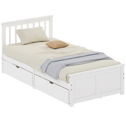 Sutton White Wooden Single Bed Frame 2 Integrated Storage Drawers