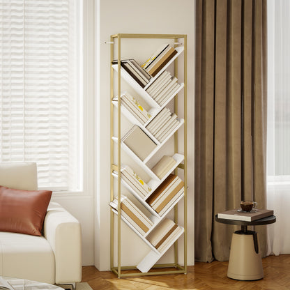 Loelne Wood And Metal Gold Tone And White 10 Tier Modern Display Bookcase