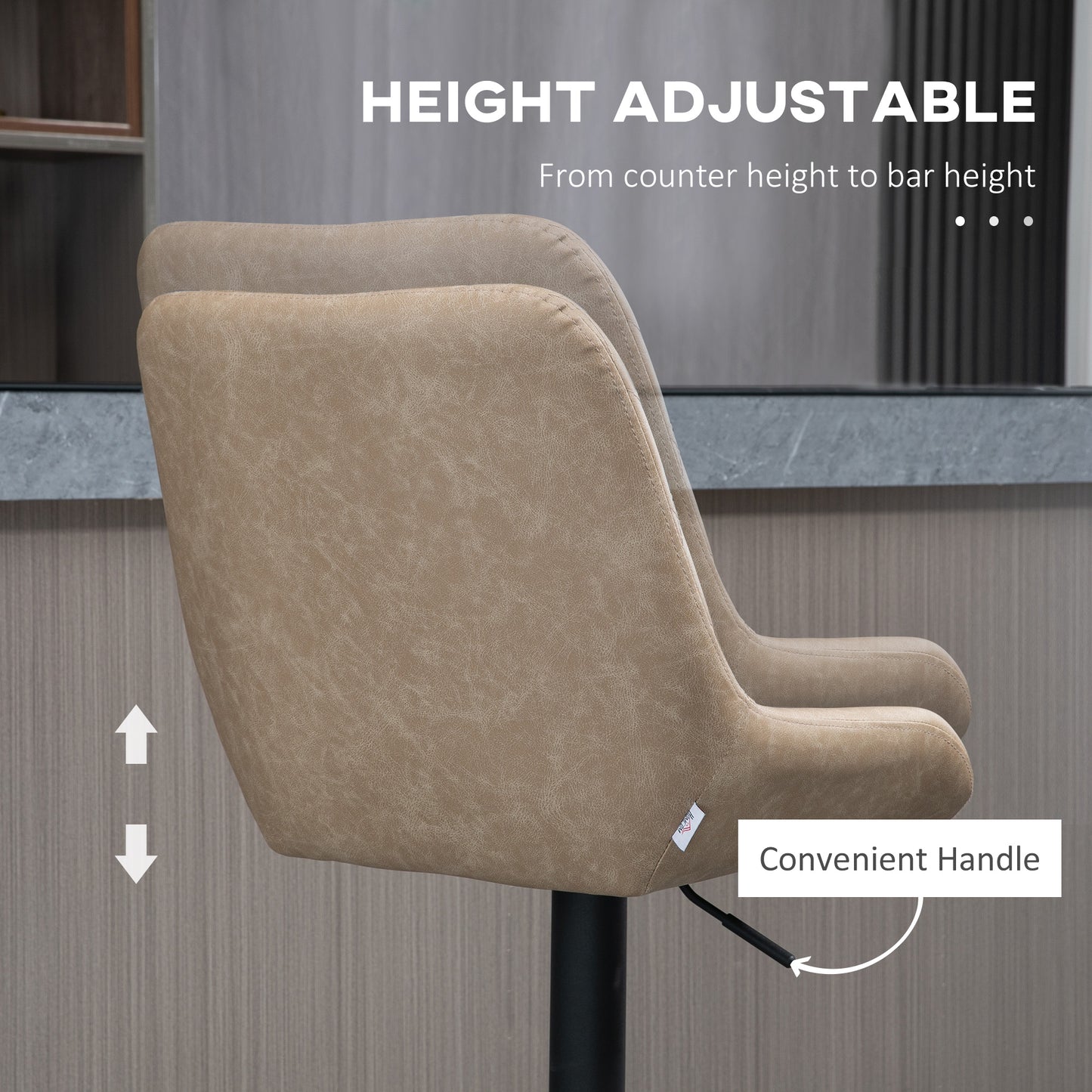 Nihano Fabric Light Khaki Adjustable Retro Bar Stools Set Of 2 With Swivel Seats
