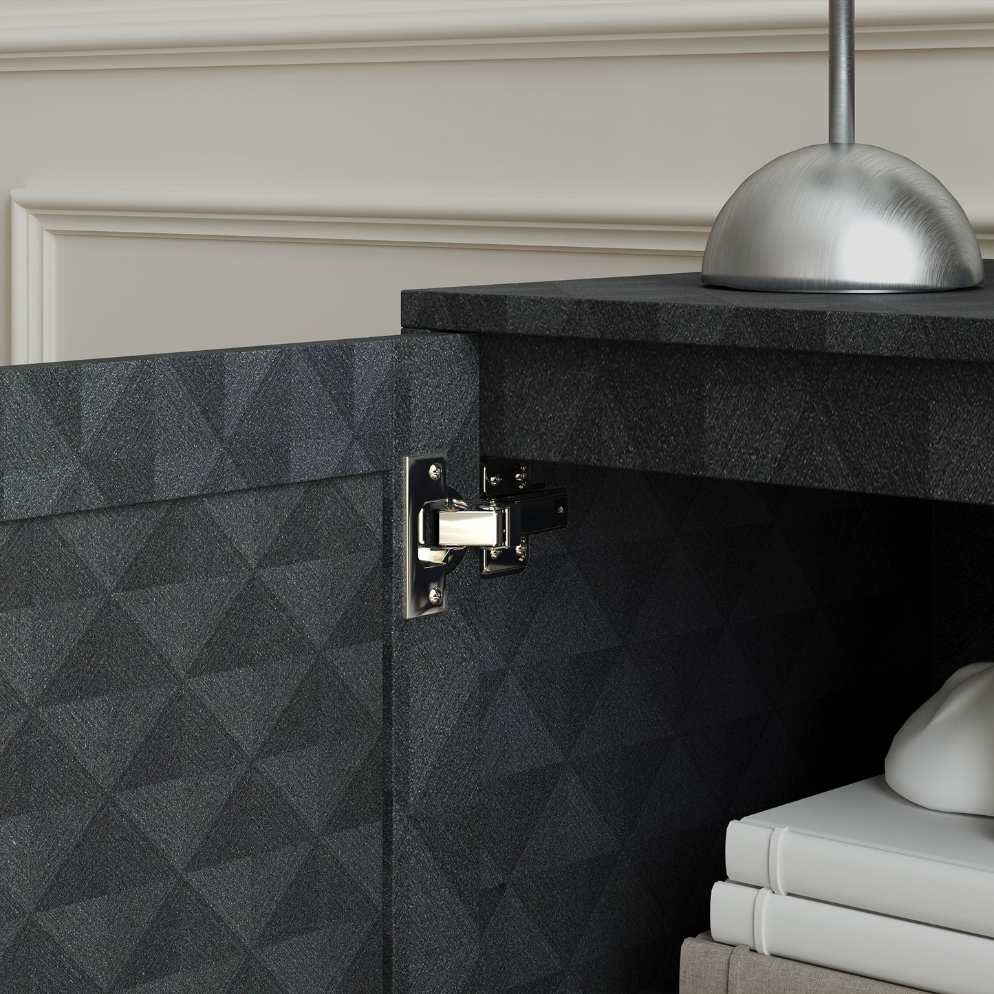 Nelima Black Freestanding Retro Sideboard With Double Doors Geometric Pattern