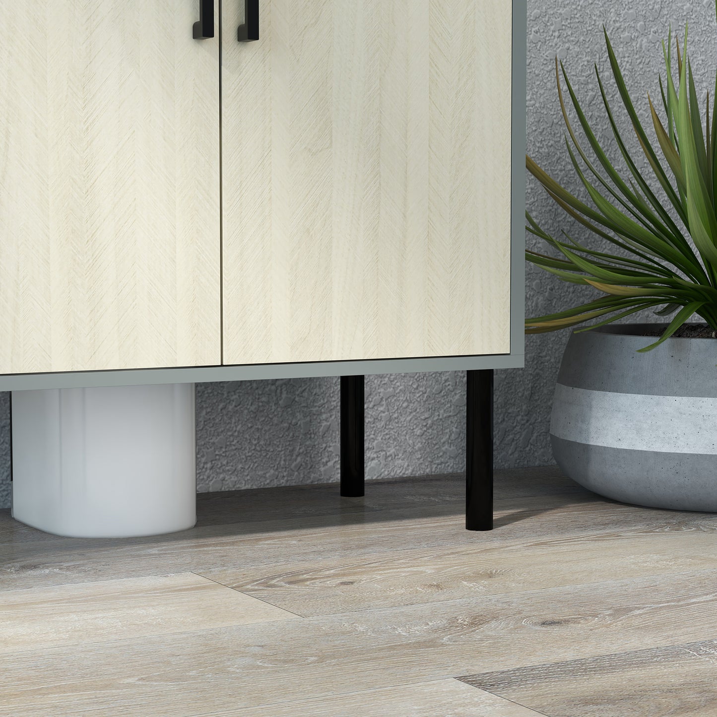 Nabavi Natural Finish Under Sink Vanity Cabinet With Double Doors And Internal Shelving