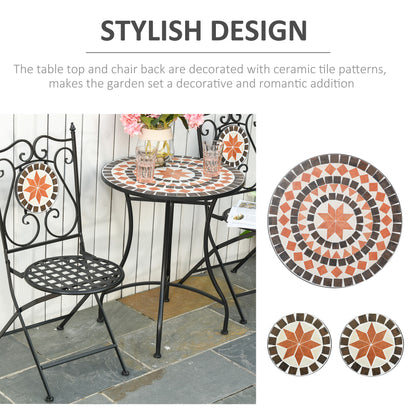 Rakamo 3 Piece Mosaic Garden Outdoor Bistro Table And Chair Set Orange