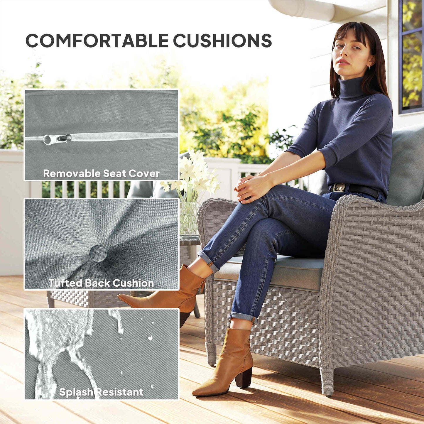 Veyoto Rattan Light Grey Set Of 2 Outdoor Armchairs With Cushions Armrests And High Back