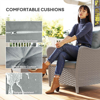 Veyoto Rattan Light Grey Set Of 2 Outdoor Armchairs With Cushions Armrests And High Back