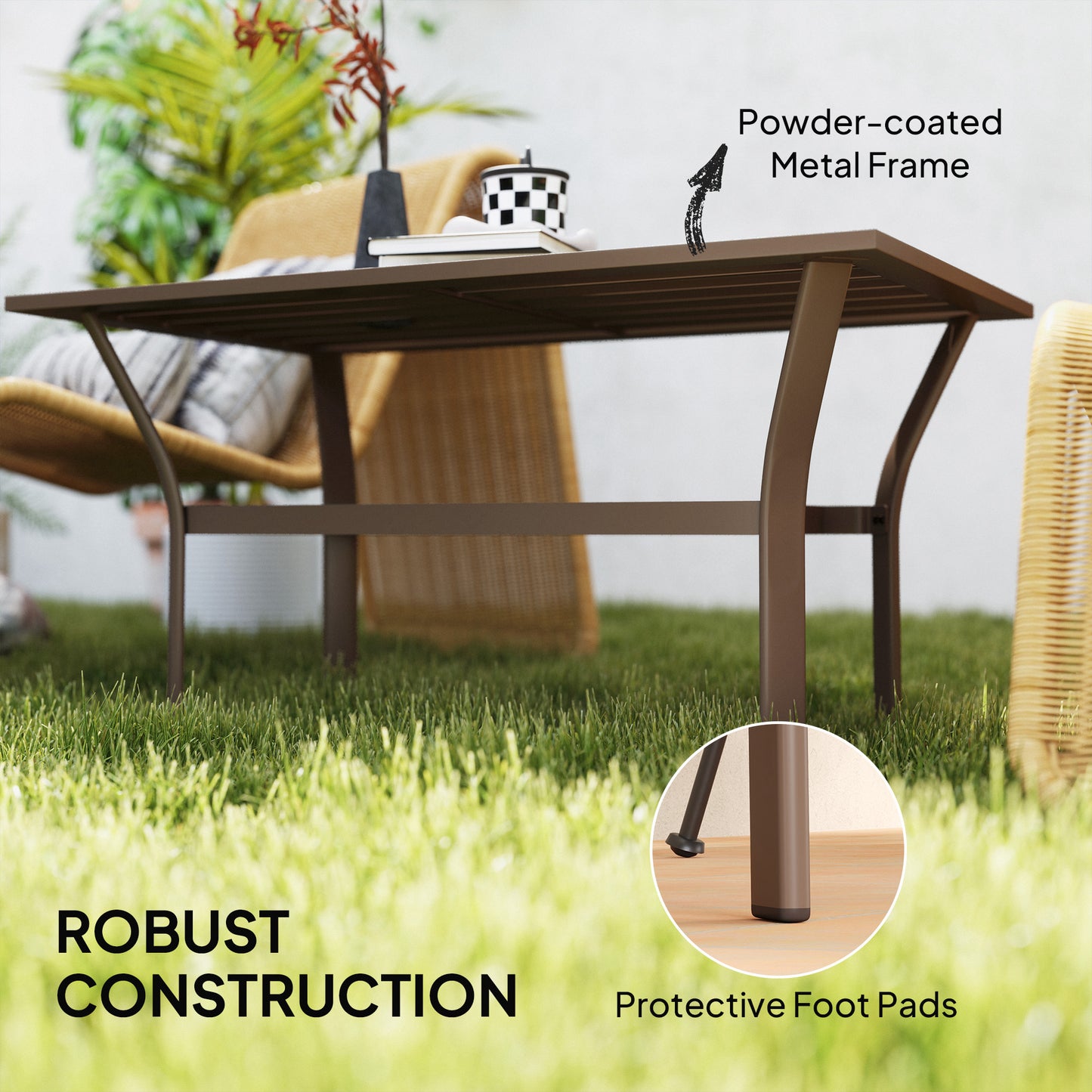 Dosu Yoba Metal And Wooden Brown Outdoor Rectangular Coffee Table With Slatted Top