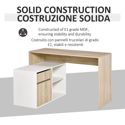 Kavi 120cm Wooden Oak And White L Shaped Desk With Drawer Shelving And Storage Cabinetm