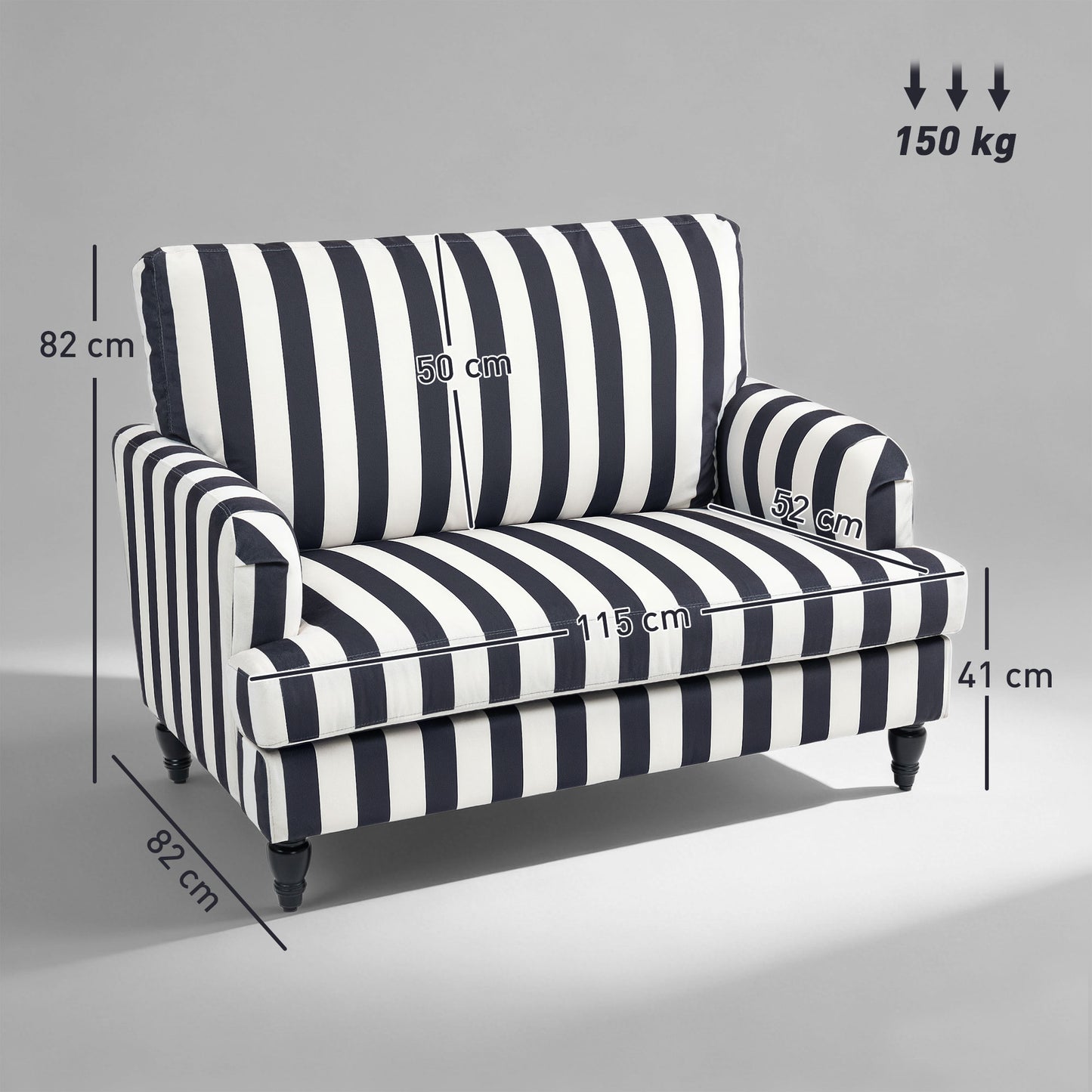 Yosefi Black And White Velvet Cuddle Accent Sofa Stripe Design