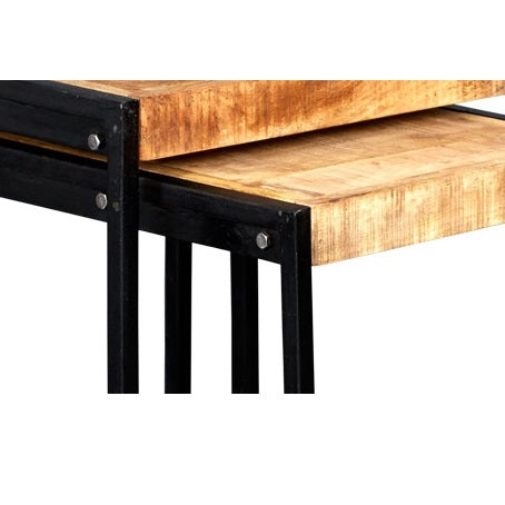 Set of Toivakka Industrial Reclaimed Wood and Metal Nesting Side Tables