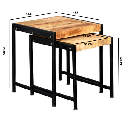 Set of Toivakka Industrial Reclaimed Wood and Metal Nesting Side Tables