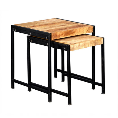 Set of Toivakka Industrial Reclaimed Wood and Metal Nesting Side Tables