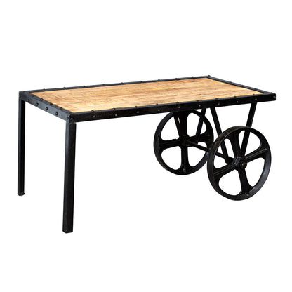 Toivakka Industrial Reclaimed Wood and Metal Coffee Table with Wheels