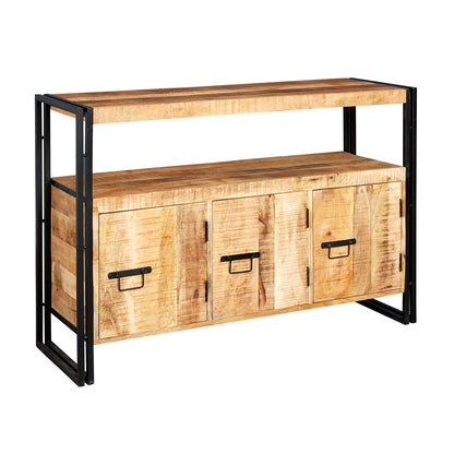 Toivakka Industrial Reclaimed Wood and Metal Sideboard 3 Doors