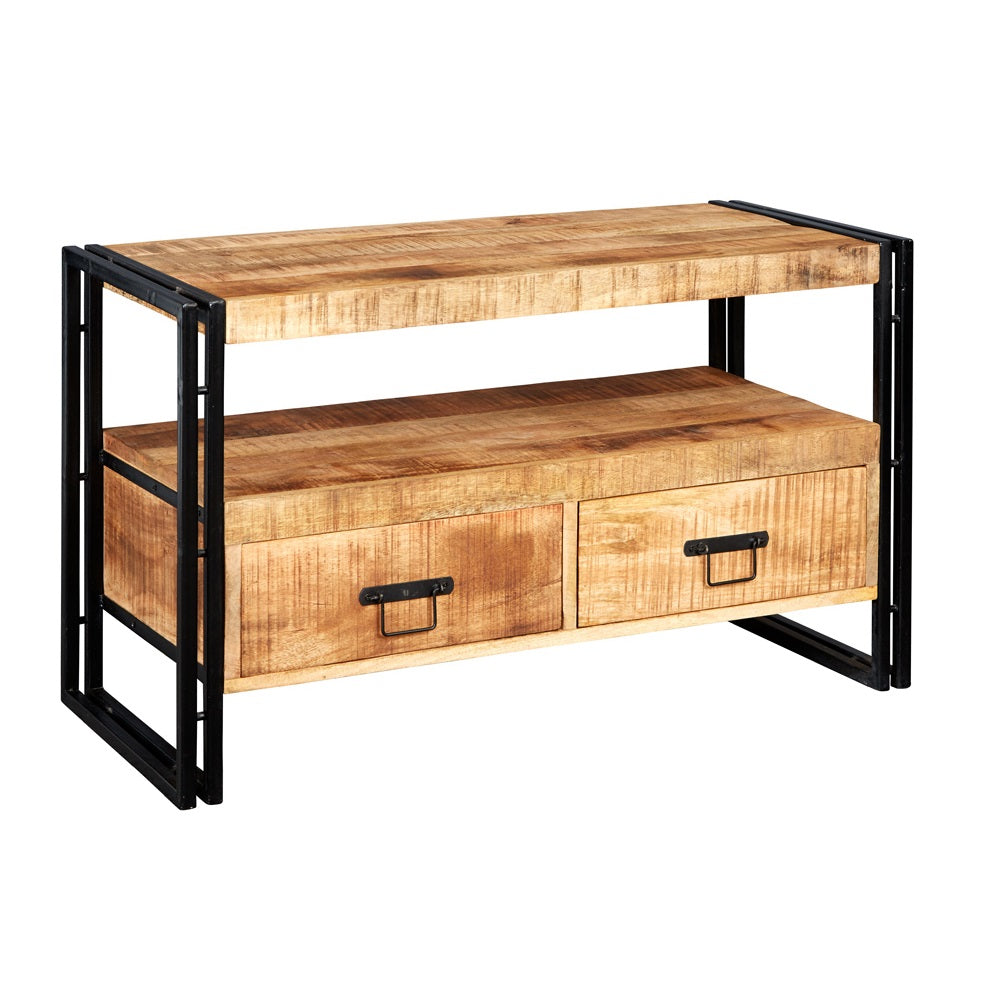 Toivakka Industrial Reclaimed Wood and Metal TV Unit 2 Drawers