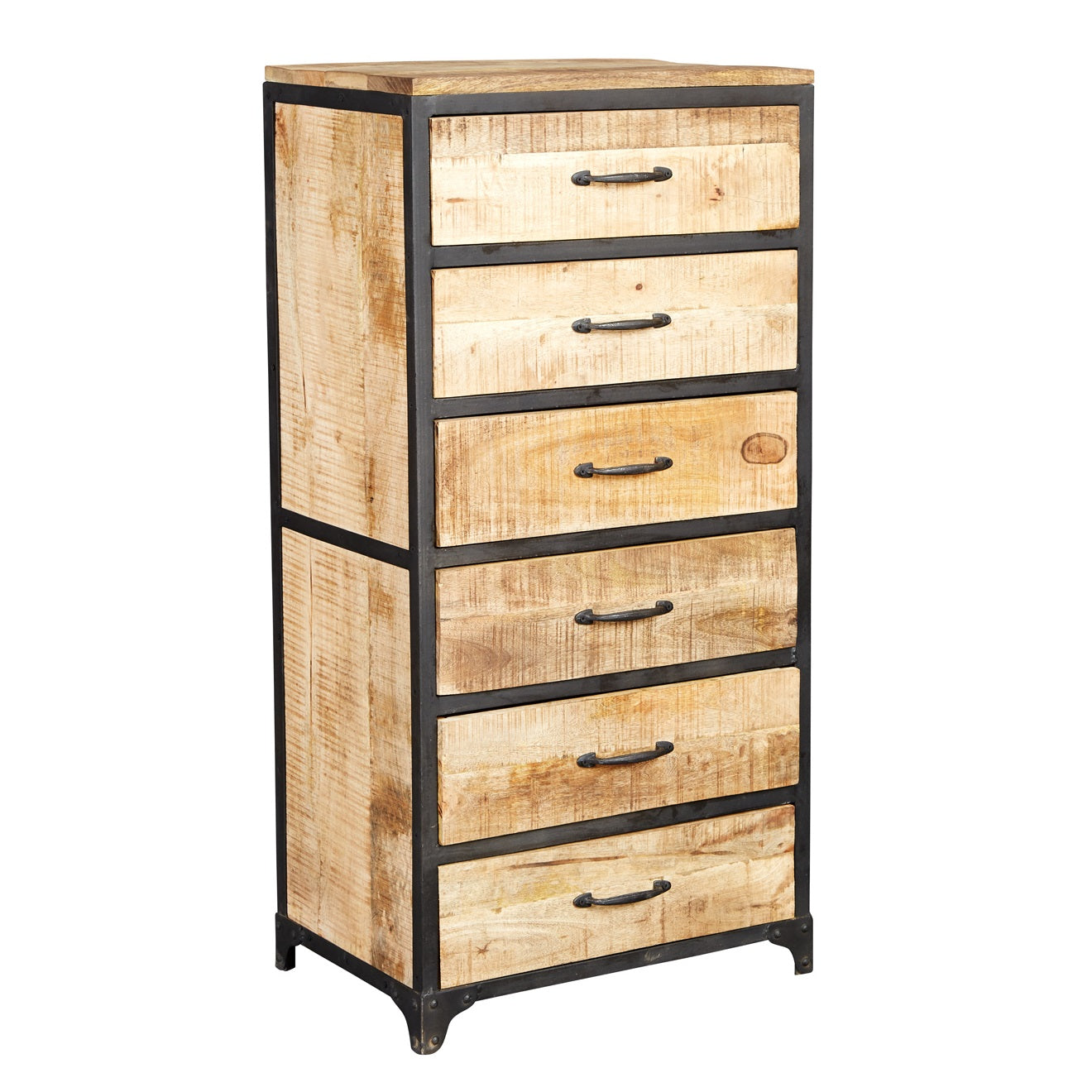 Toivakka Industrial Reclaimed Wood and Metal Storage Chest of 6 Drawers
