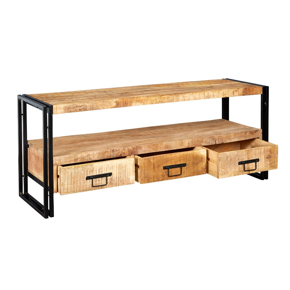 Toivakka Industrial Reclaimed Wood and Metal TV Unit 3 Drawers